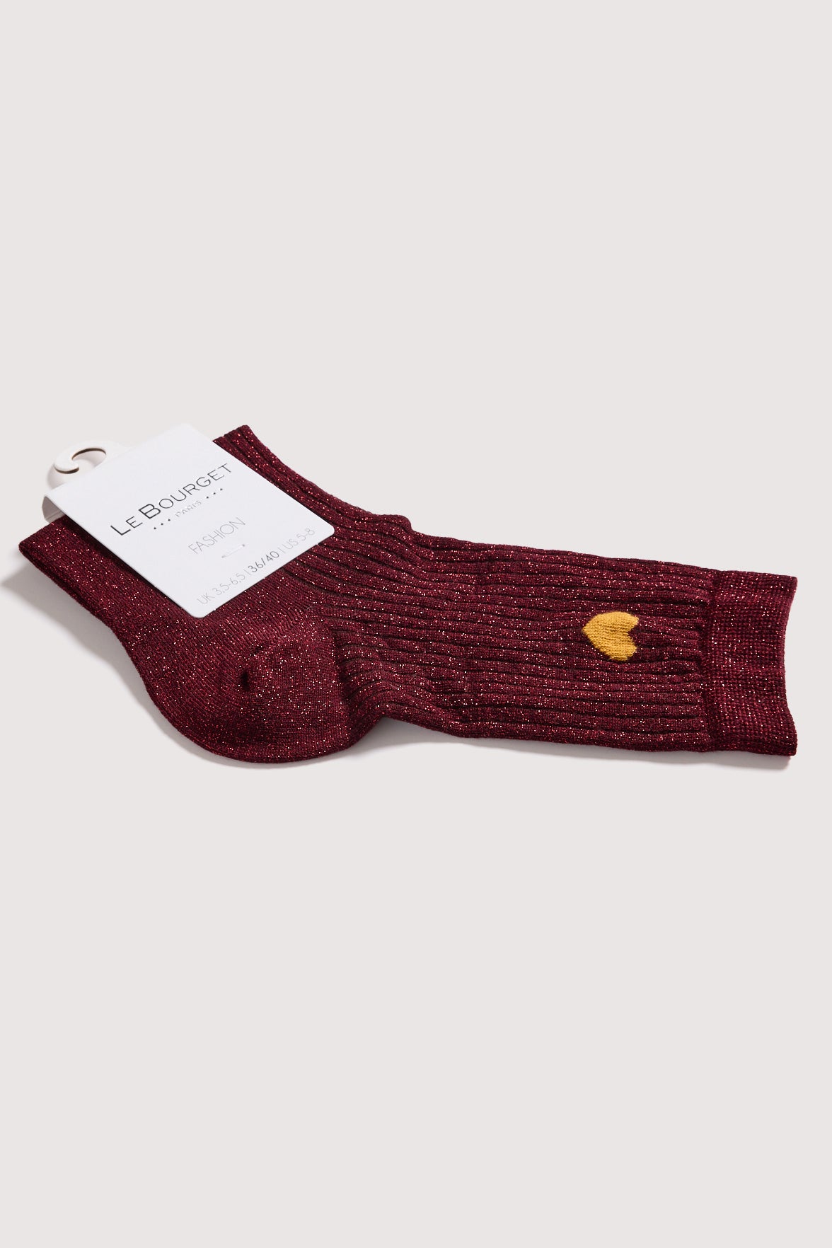 Socquettes Côtelées Lurex Motif Petit Coeur Placé - Rubis