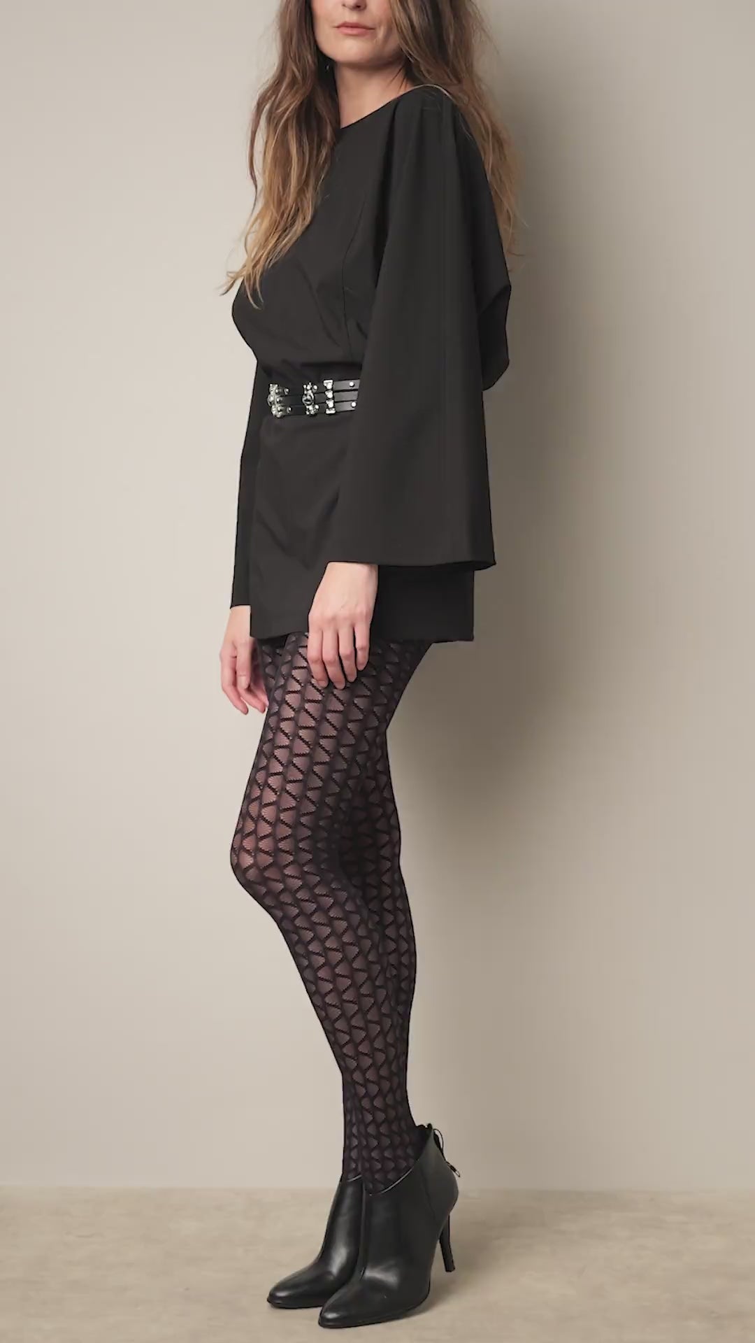Collant Motif Graphique Vagues 40D Fashion Hortense - Noir